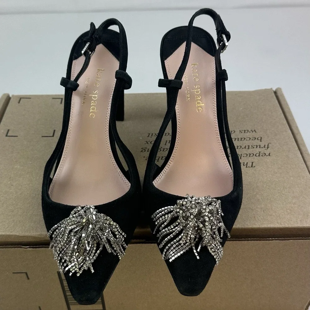Kate Spade  celestia crystal slingback pump Black Women's Sz 8 B - Picture 5 of 8